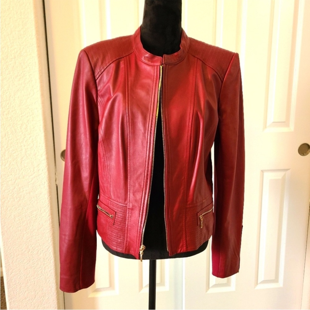 White House Black Market Red Moto Jacket XL Leather